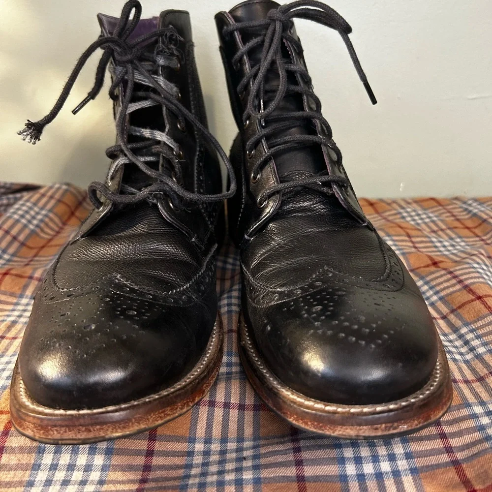 Ted Baker Sealls 3 Black & Purple Accent Leather Wing-tip Brogue Boots